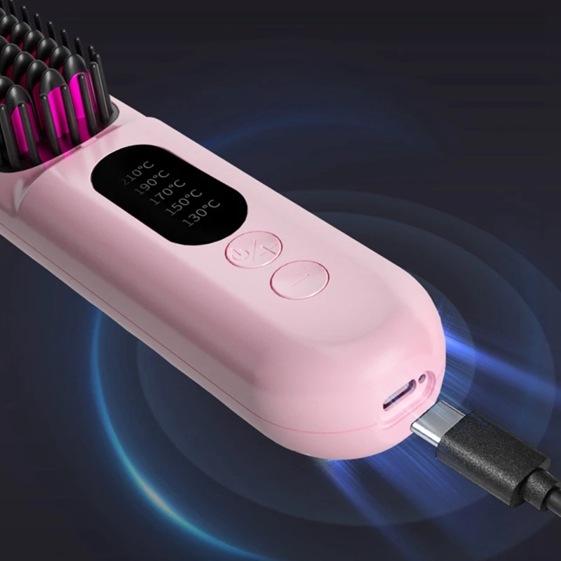 Wireless Hair Straightener Brush Fast Heated Straightener Brush Negative Ions Hair Curler Portable Heating Comb Durable