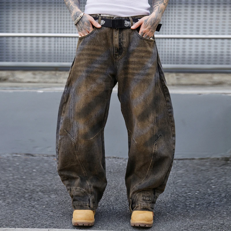 

new hipster baggy all-in-one leg black gray wash jeans scimitar pants