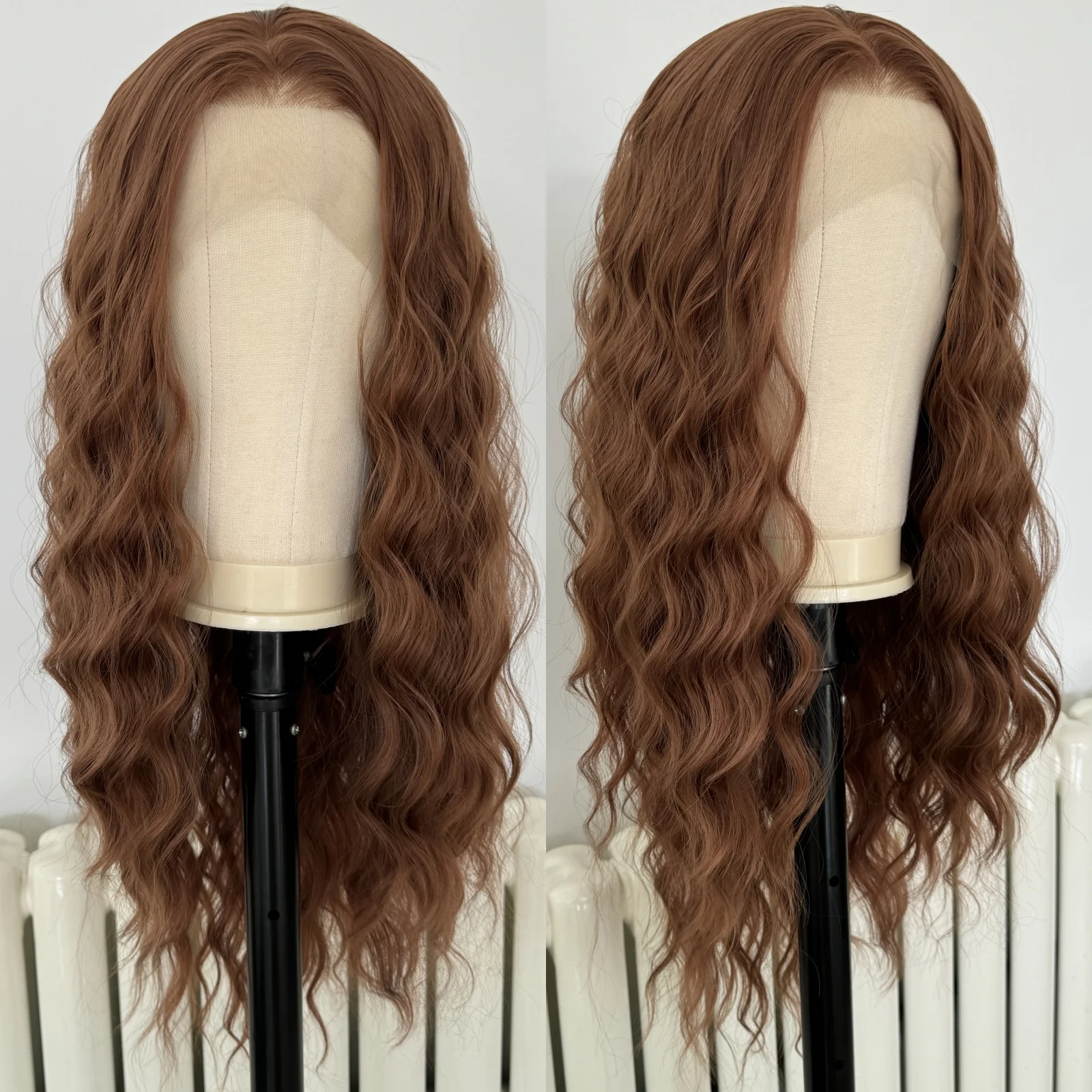 

Длинные волнистые парики Auburn 13x4 с кружевной передней частью для женщин, красновато-коричневые, свободные глубокие локоны, синтетические, для повседневной носки, вечеринок и косплея