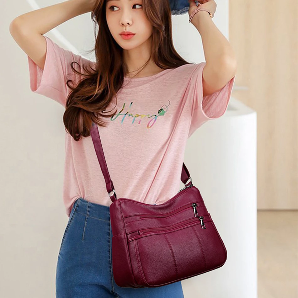 Fashion Women Shoulder Bags High Quality Soft PU Leather Solid Mother Crossbody Bags Female Multi-Pocket Purses and Handbags Sac