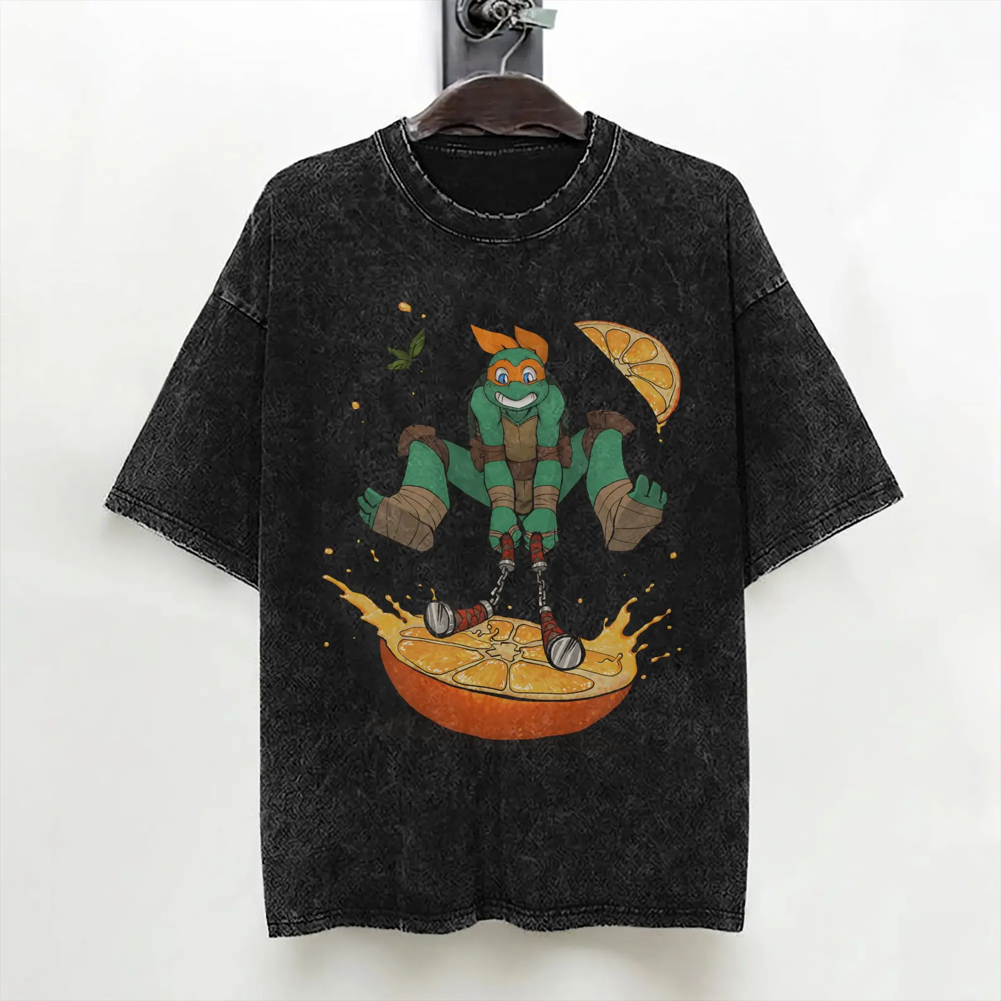 Cartoon Ninja T-Turtles Washed T Shirt Streetwear Retro T-Shirt  Tees for Men Women 100% Cotton High Street Summer