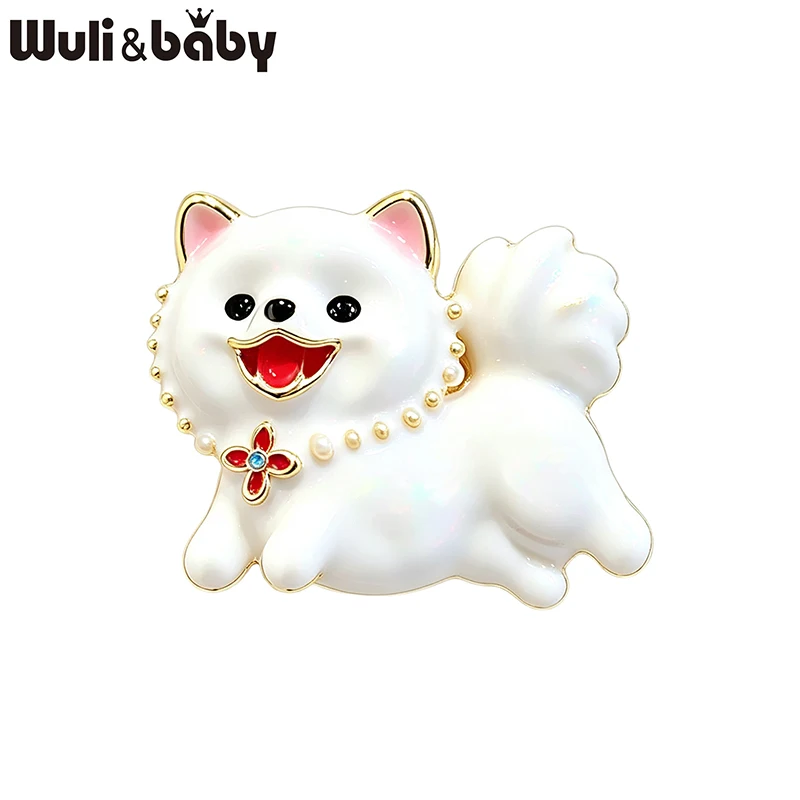 Wuli&baby Lovely Enamel Dog Brooches For Women Unisex Running White Puppy Animal Party Casual Brooch Pins Gifts