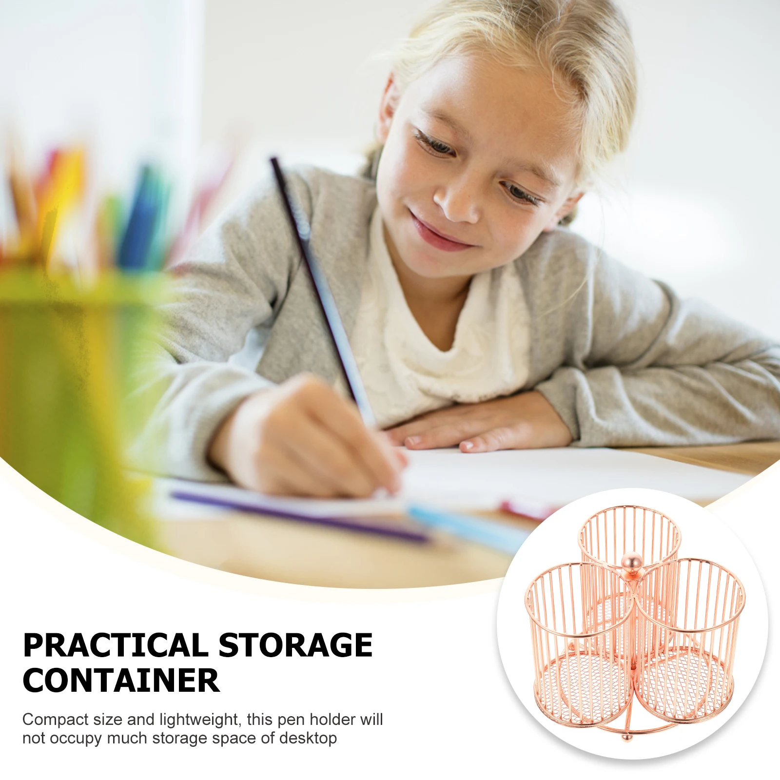 

Iron Rotatable Pen Holder Desktop Stationery Organizer Compact Makeup Brush Pot Sundries Box Desktop Pen Holder