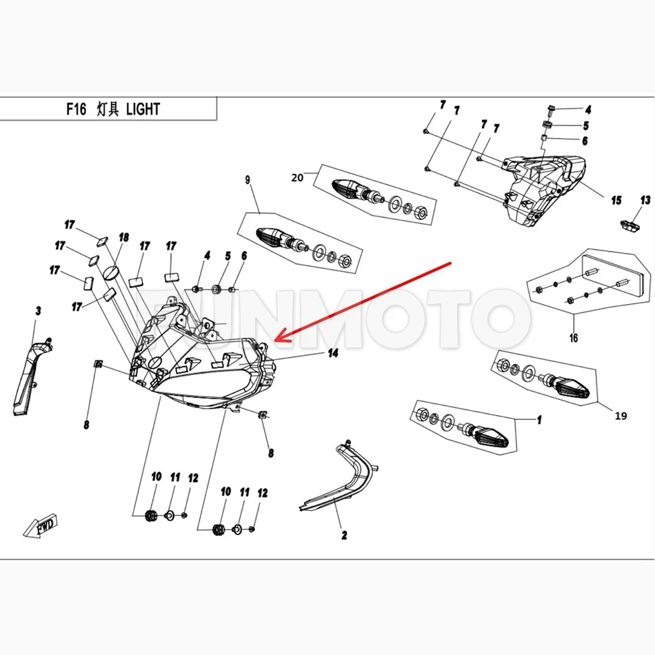 Headlight suit CF250SR FUN code is 6KMV-160100-BD01