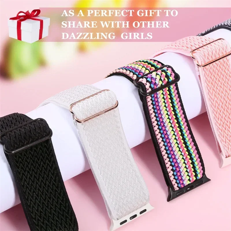 Bling Nylon Strap for Apple Watch Band 44mm 40mm 42/46mm bohemian Bracelet iWatch Series 7 6 5 4 3 41mm 45mm 8 9 10 ultra 2 49mm