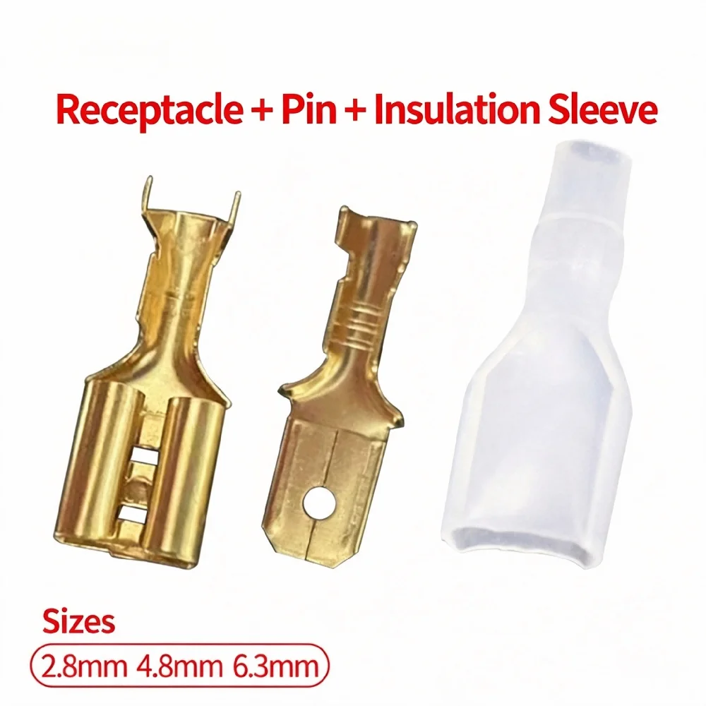 100 Sets 2.8/4.8/6.3mm Male Female Spade Crimp Terminals Kit Insulating Sheath Electrical Wire Connector for Auto Motorcycle