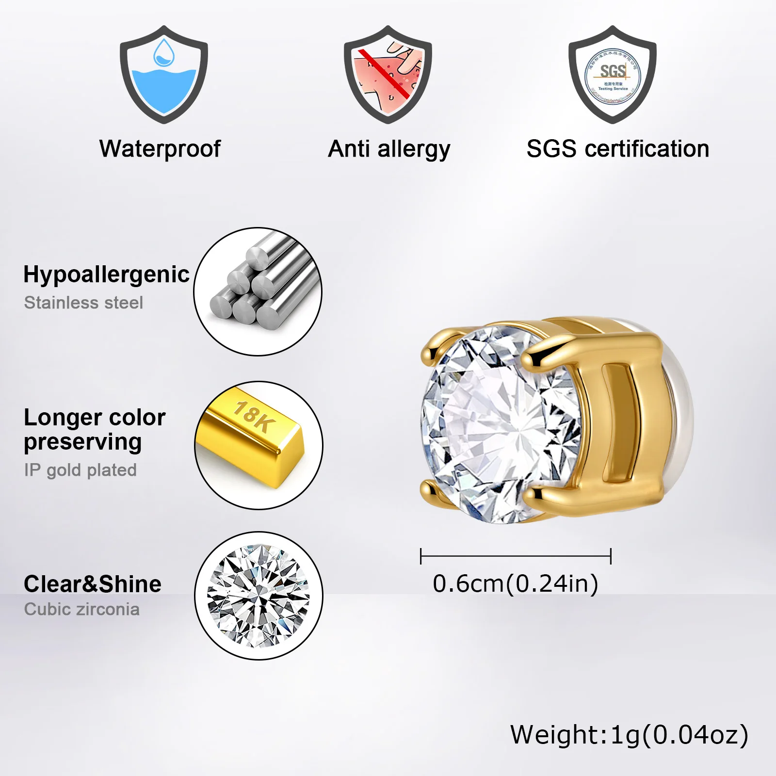 Hip-Hop Zirkon Magnetische Clip-Ohrringe für Männer und Frauen, Antiallergischer Edelstahl Nicht-Durchstechender Ohrclip, Lässiger Unisex-Schmuck – Detail 2
