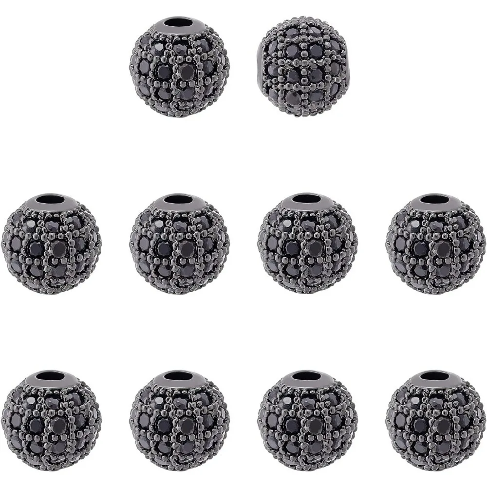

10 Pcs 8mm Rack Plating Brass Cubic Zirconia Round Gunmetal Black Cubic Zirconia Round Beads Bracelet Connector
