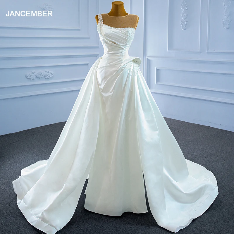 

Jancember White Tight Sexy Wedding Dress 2024 A-line O-Neck Court Train Sleeveless Lace Up RSM67252 Vestido De Noiva