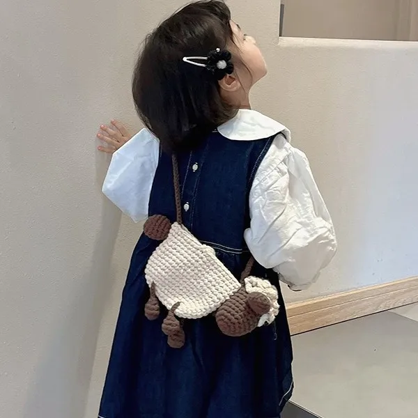 Handmade Knitted Wool Yarn Sheep Bag Cute Cartoon Lamb Shoulder Crossbody Bag for Women Girls