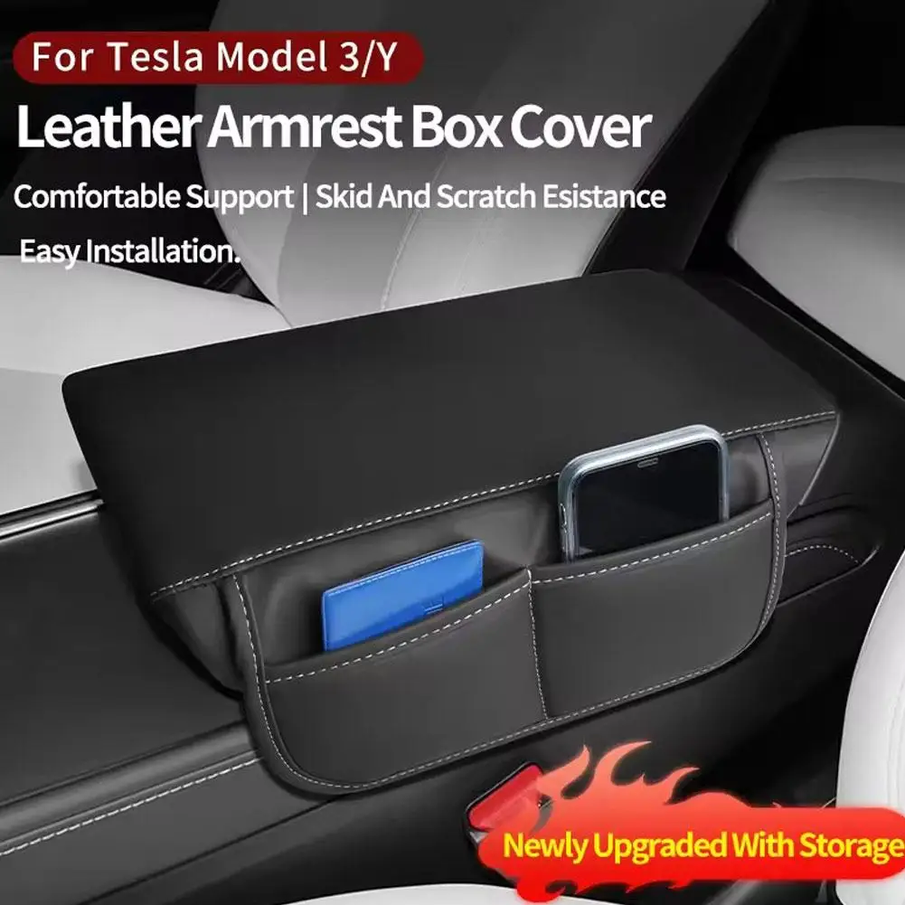 غطاء صندوق مسند الذراع لوحدة التحكم المركزية وسادة جلدية مع وظيفة التخزين ملحقات داخلية لنموذج 3 هايلاند/ ModelY Ju Y5F6 #5