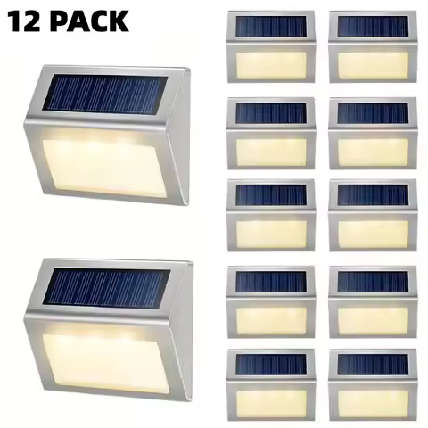 1-12Pack Solar Powered LED Deck Lights LED Solar Lamp Outdoor Stair Lights Stainless Steel for Garden Backyard Patio Wall Fence