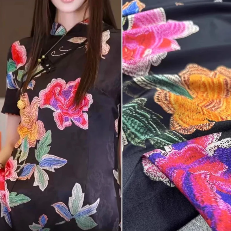 

140 см, ширина 18 мм, большая шелковая крепдешинная ткань с цветочным принтом, мягкая эластичная шелковая ткань из спандекса для шитья платья, пижамы R2570