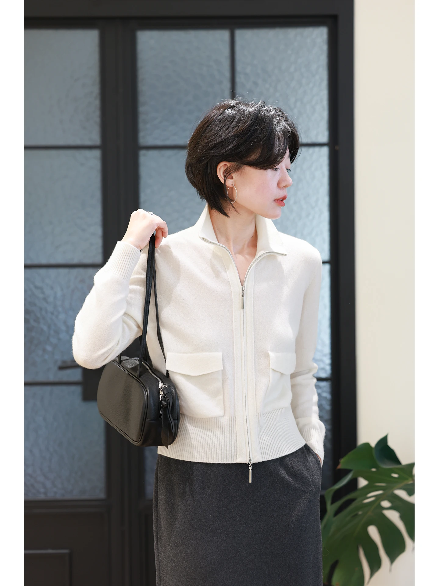 

Уютный мягкий вязаный шерстяной кардиган из козьей шерсти на молнии с воротником-стойкой, повседневный, для ношения под одеждой, зимний