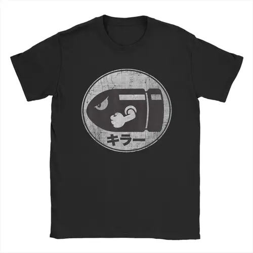 Imagen 2 del producto Camisetas divertidas con Logo de Kanji desgastado de Super Marios Bullet Bill para hombre, Camiseta de algodón con cuello redondo, ropa Idea de regalo