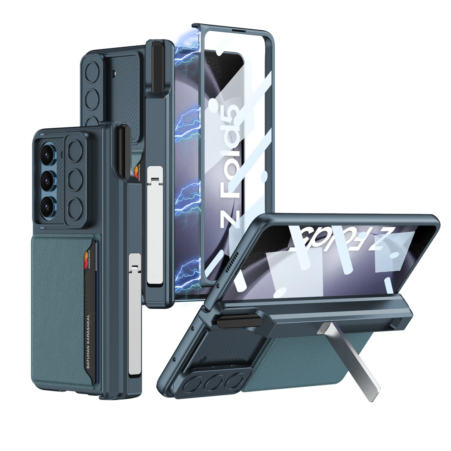 

Чехол для Samsung Galaxy Z Fold5 с магнитным шарниром, держатель для ручки, откидная подставка, защитный чехол для объектива ZFold 5, футляр для карт