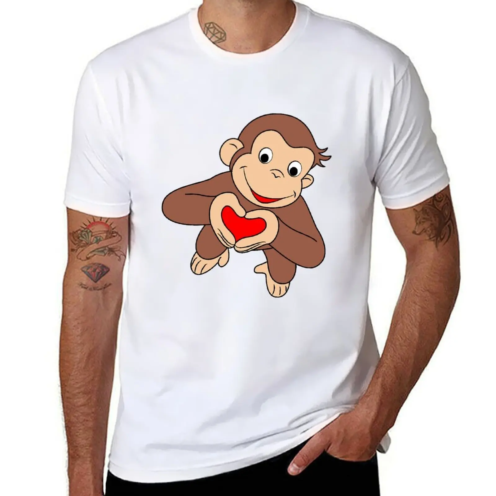 

Curious George Is All Heart T-Shirt cotton t shirts man 100% t shirts designer T-Shirt