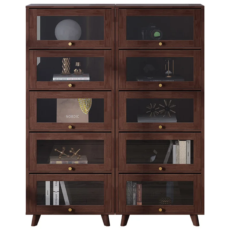 Walnut sliding door bookcase household simple bedroom living room multi-layer
