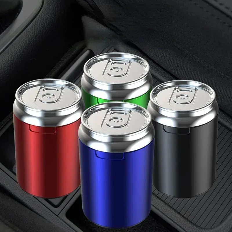 Creativity Car Ashtray with Lid Smell Proof Stainless Steel Blue Led Light Portable Ash Tray Smokeless Auto Ashtray