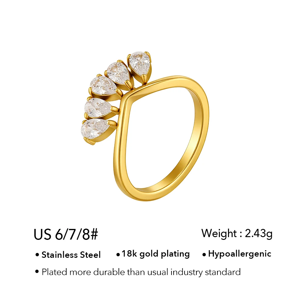 ENFASHION Anillos Mujer Sector Rain Drop Zircon Ring For Women Stainless steel 18K Plated Gold Delicate Fashion Jewelry R254579