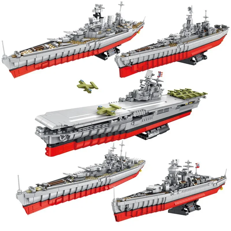 WW2 Military Warships Series Building Blocks HMS Hood KMS Bismarck Battleship Carrier Model Soldier Weapon Bricks Toys Gift