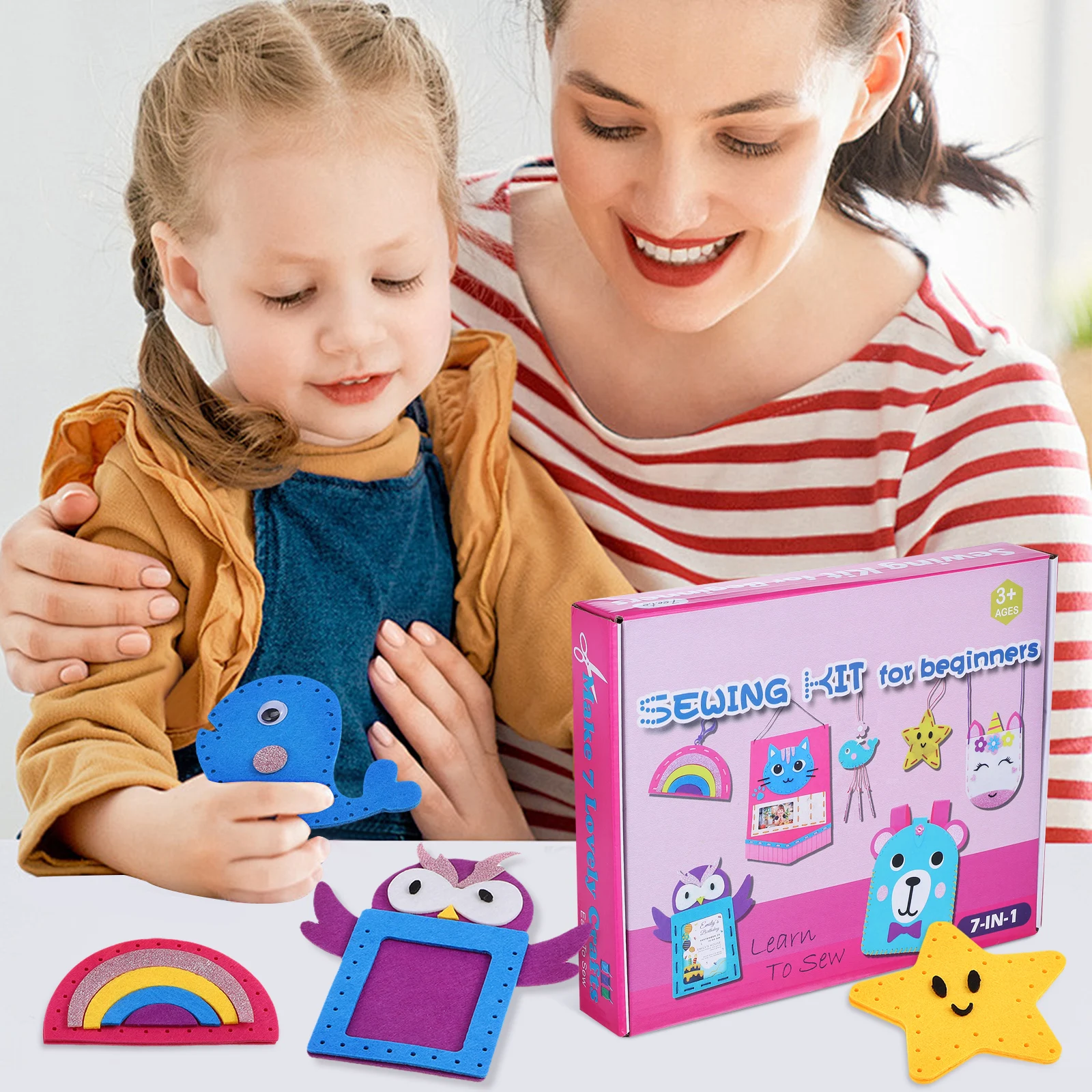 

1Set Felt Sewing Kit Kids Beginner DIY Craft Projects Colorful Patterns Purse Keychain Sewing Set Felt Kit Kids Crafts