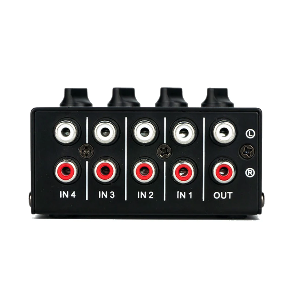 B02B-4 Channel Stereo Audio Mixer Support RCA Input and Output Mini Passive Stereo Mixer with Separate Volume Controls