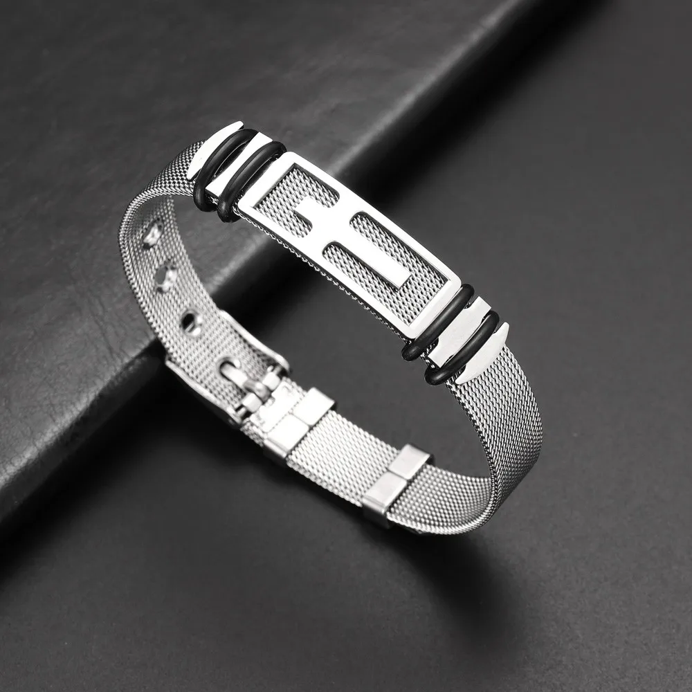 New Trendy Christian Cross Adjustable Stainless Steel Men's Bracelet Stylish Metal Religious Accessories Charming Jewelry