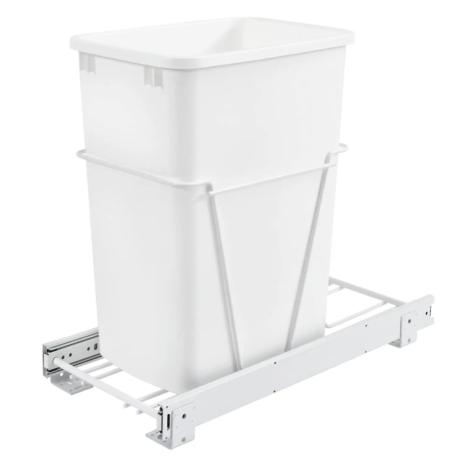 

35 Quart Pullout Trash Can for Kitchen Cabinet, White Steel Sliding Garbage Bin System
