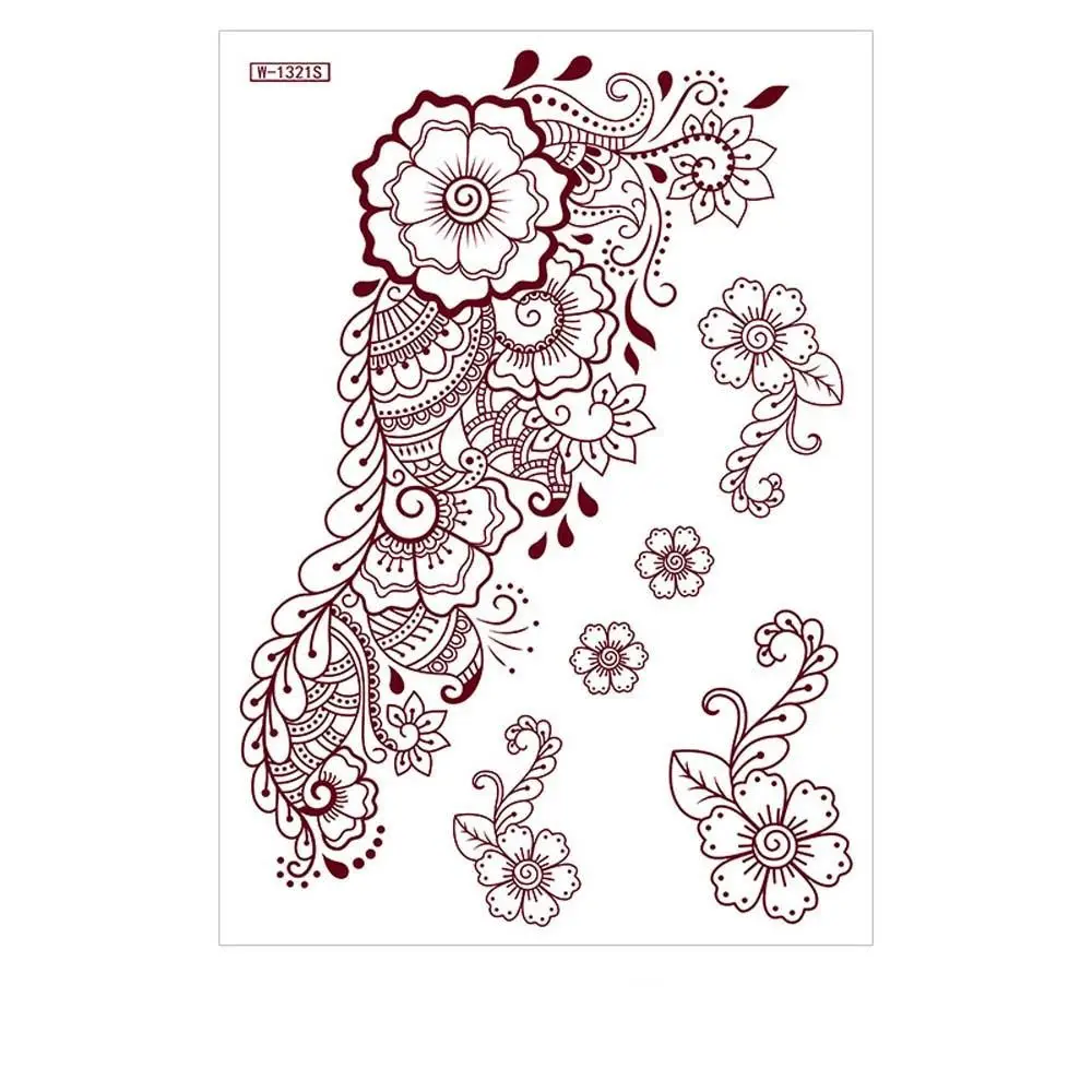 Red Mehndi Stickers Henna Tattoo Stickers Water Transfer Decals Fake Tattoo for Women Temporary Tattoo Lace Tattoo Wedding Tool