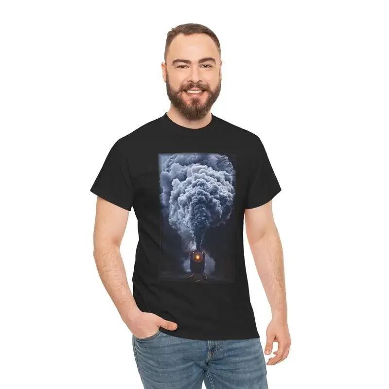 Vintage Train Steam Engine Heavy Cotton T Shirt Retro Design 1880 Smoke