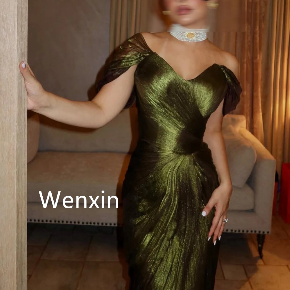 Robes de soirée en satin vert personnalisées, robes de soirée classiques à épaules dénudées, robes d'occasion spéciale de haute qualité