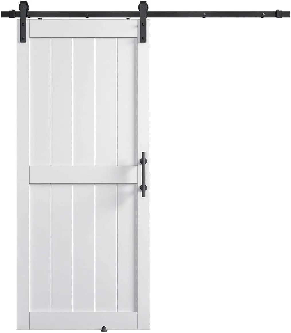 Door with 6.6ft Barn Door Hardware Kit & Handle, Pre-Drilled Holes Easy Assembly