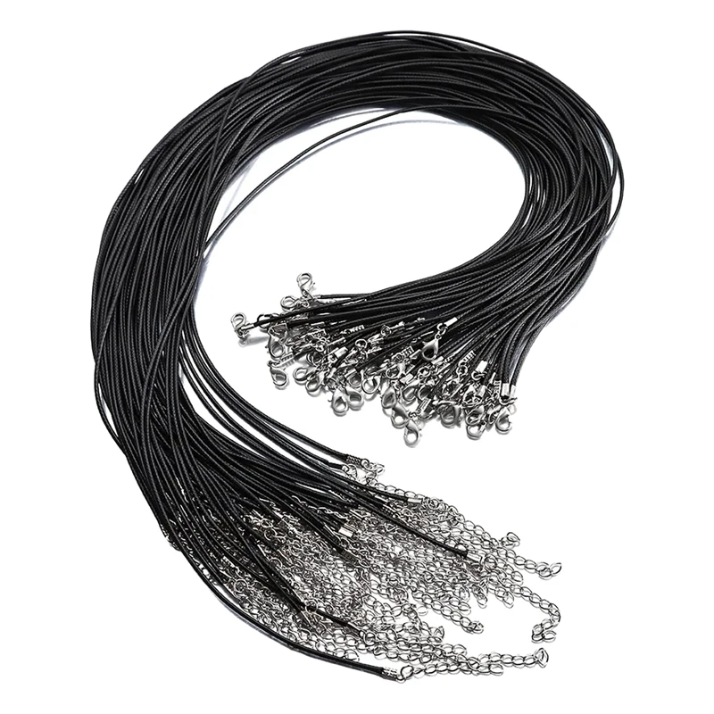 100Pcs 18Inch 1.5Mm Black Wax Cord Necklace Rope Bracelet Faux Leather Cord Buckles Bulk For Jewelry Making Supplies