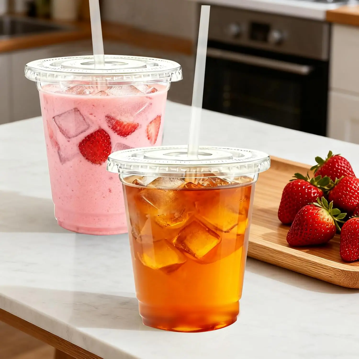 12oz Clear Plastic Cups with Lids and Straws PET Clear Cup for Cocktail Ice Coffee and Cold Beverage Smoothie and Party Cups
