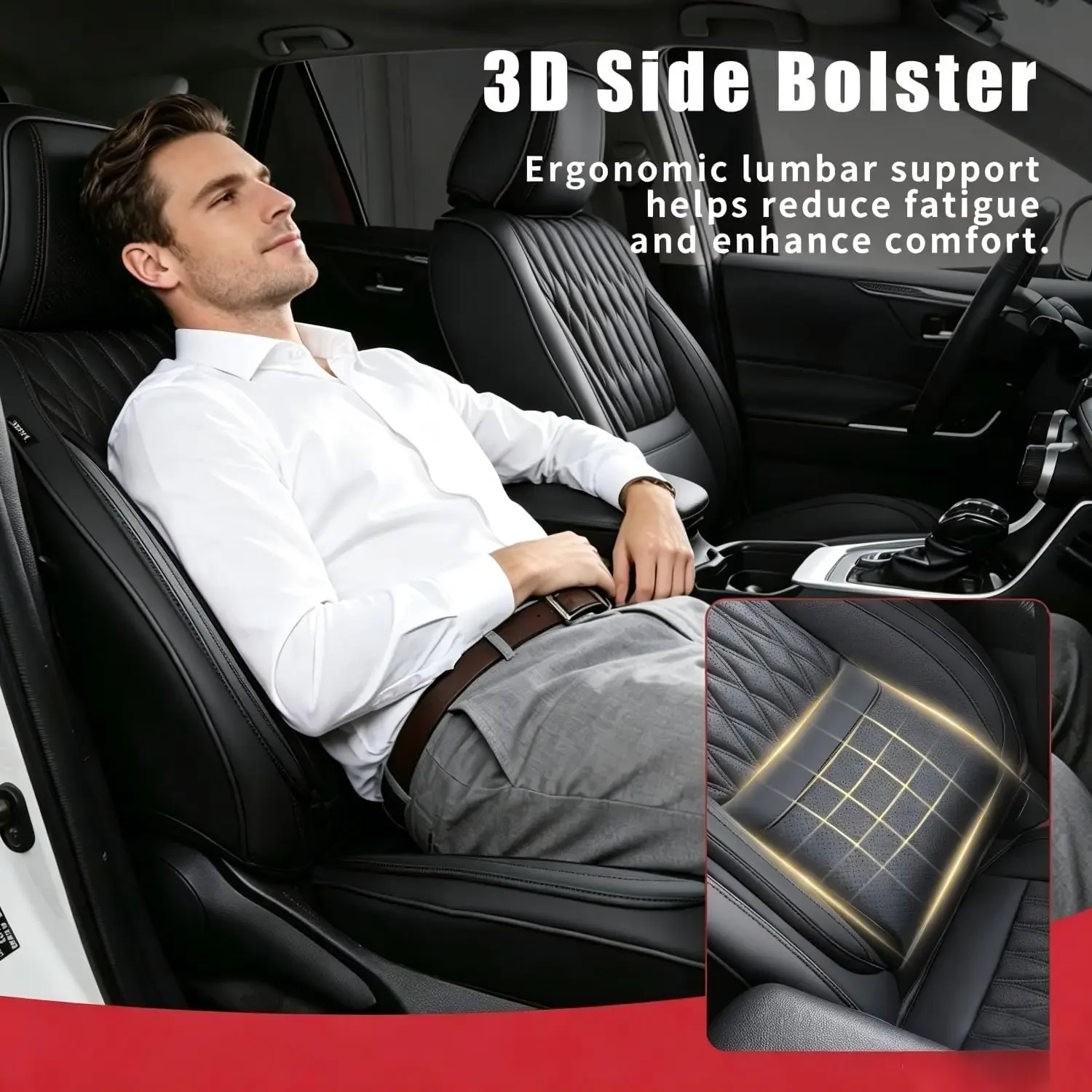 Car Seat Covers Faux Leather Universal Full Set | Luxury Breathable Waterproof with Lumbar Support, Universal Fit for Most