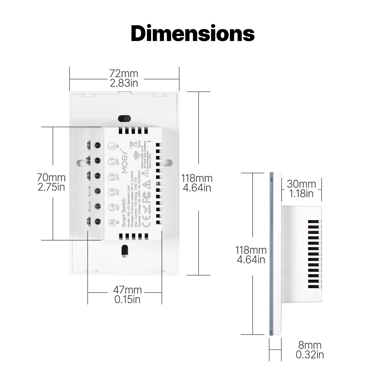 MOES Tuya WiFi Matter US Smart Light Glass Switch Touch Panel Fireproof Neutral Wire Require Support Alexa Google Home Homekit