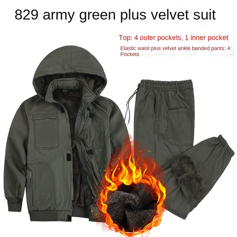 Inverno algodão velo engrossado roupas de trabalho terno masculino à prova de frio quente isolamento camuflagem proteção do trabalho terno tático