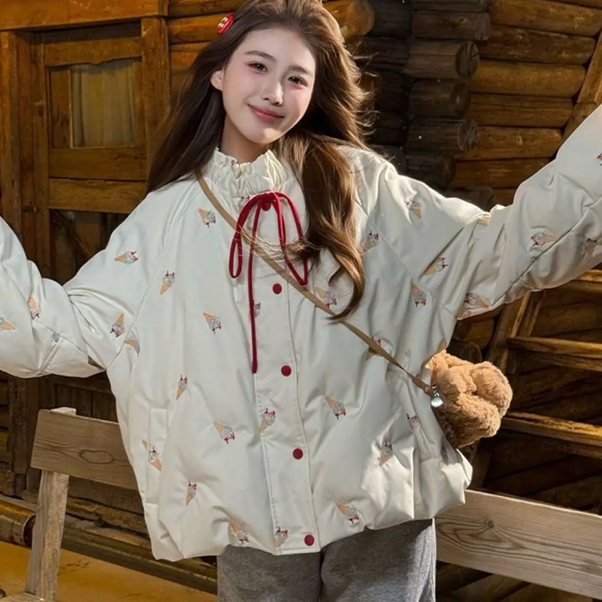 

Faionable Comfortable Soft Embroidered ort Plu Jaet Men's Cotton Clothes Stand Fit Thin Winter Daily Wear PU Material