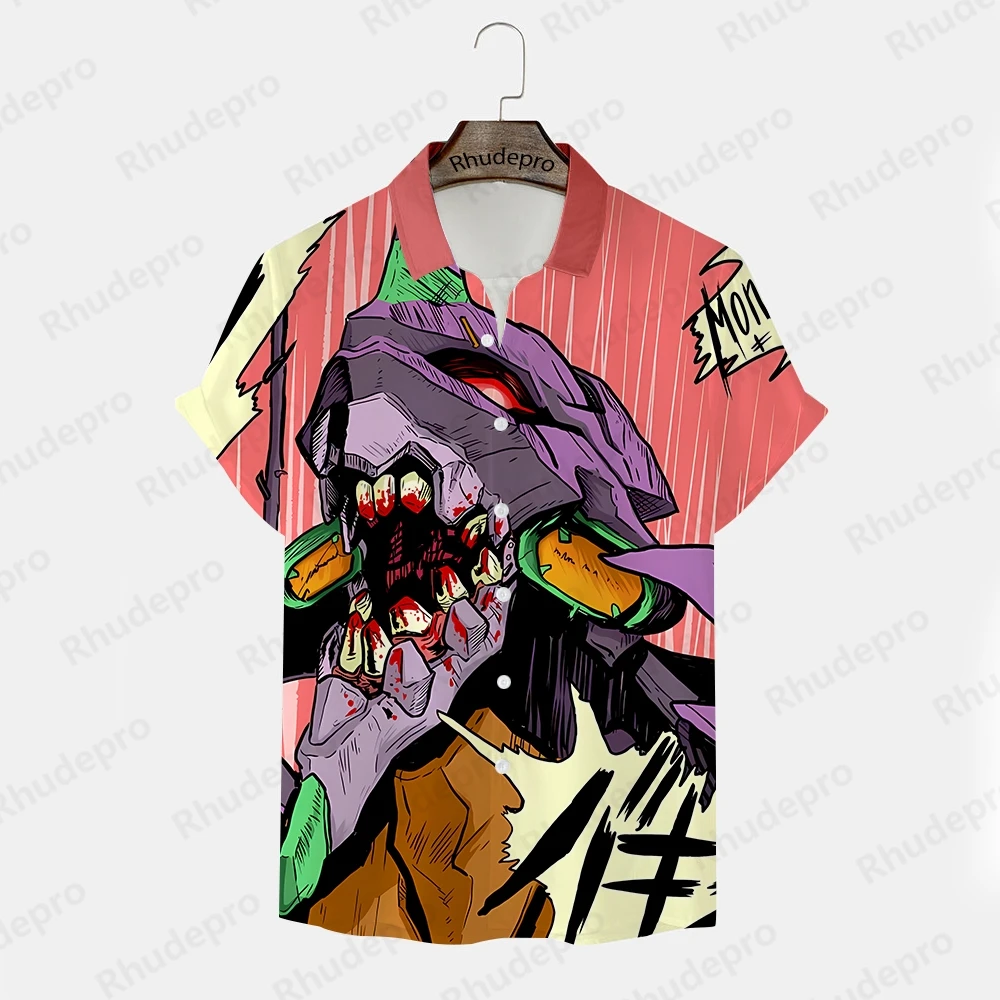 Camisa de neón de Genesis Evangelion para hombre, ropa de calle de gran tamaño, estilo Harajuku, Y2k, verano, 2024