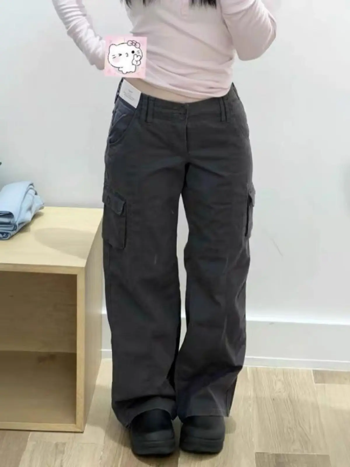 

Summer American Slim Solid Color Women Pants Simple Basic Fashion Street Woman Pants Casual Loose Summer Cargo Pants Female