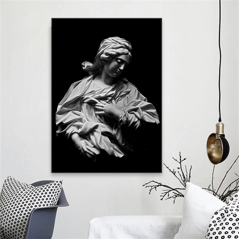 Black and White Neon Style Prints Poster Greek God Large Canvas Painting Goddess Sculpture Prints Wall Art Living Room Decor