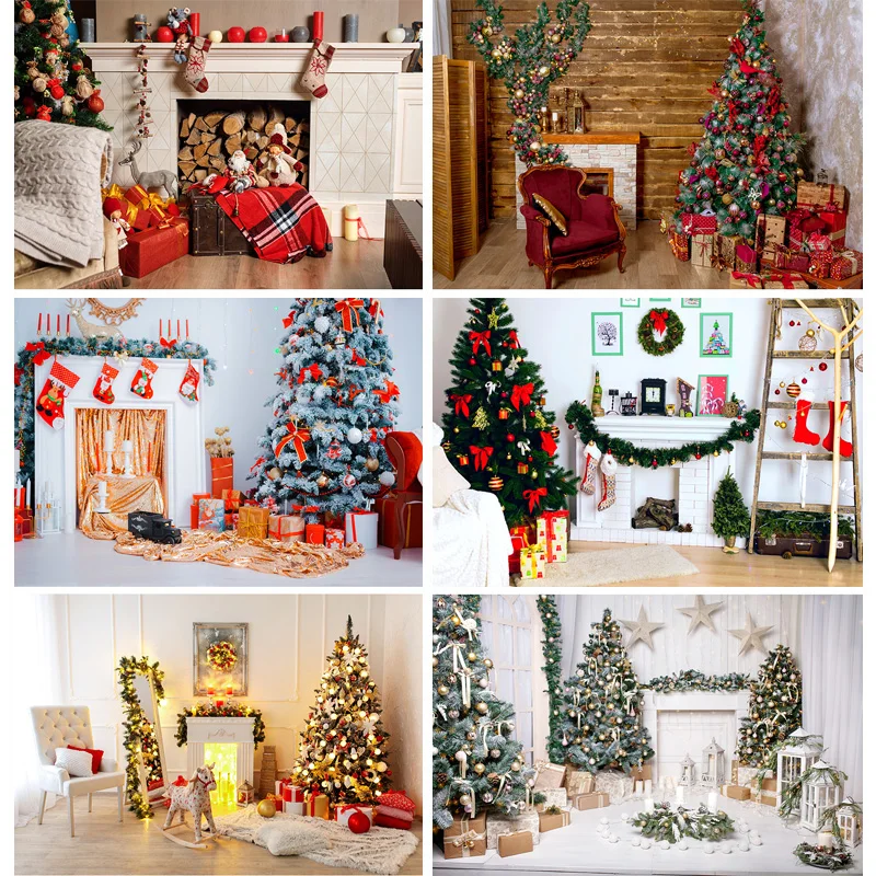 Christmas Backdrops Fireplace Tree Winter Interior Baby Portrait Photography Background For Photo Studio Photophone 21522DHY-01