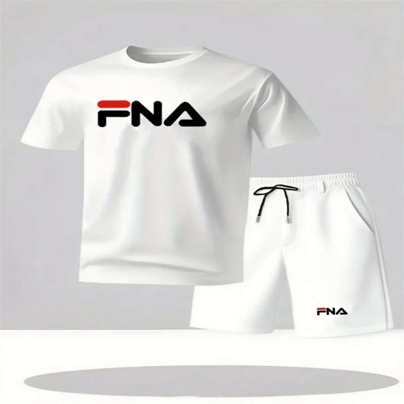 

Fashionable men's summer comfortable sportswear short sleeved T-shirt and shorts two-piece set breathable quick drying casual