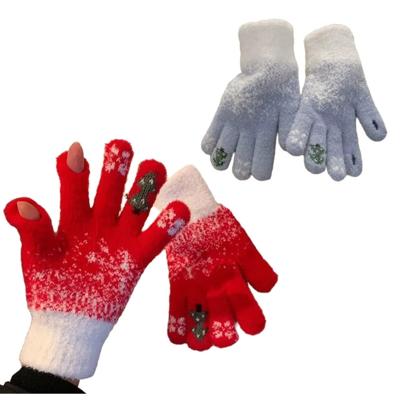 Thicken Lining Gloves for Adult Kids Winter Warm Gloves Christmas Theme Mittens Screentouch Gloves for Outdoor Activity