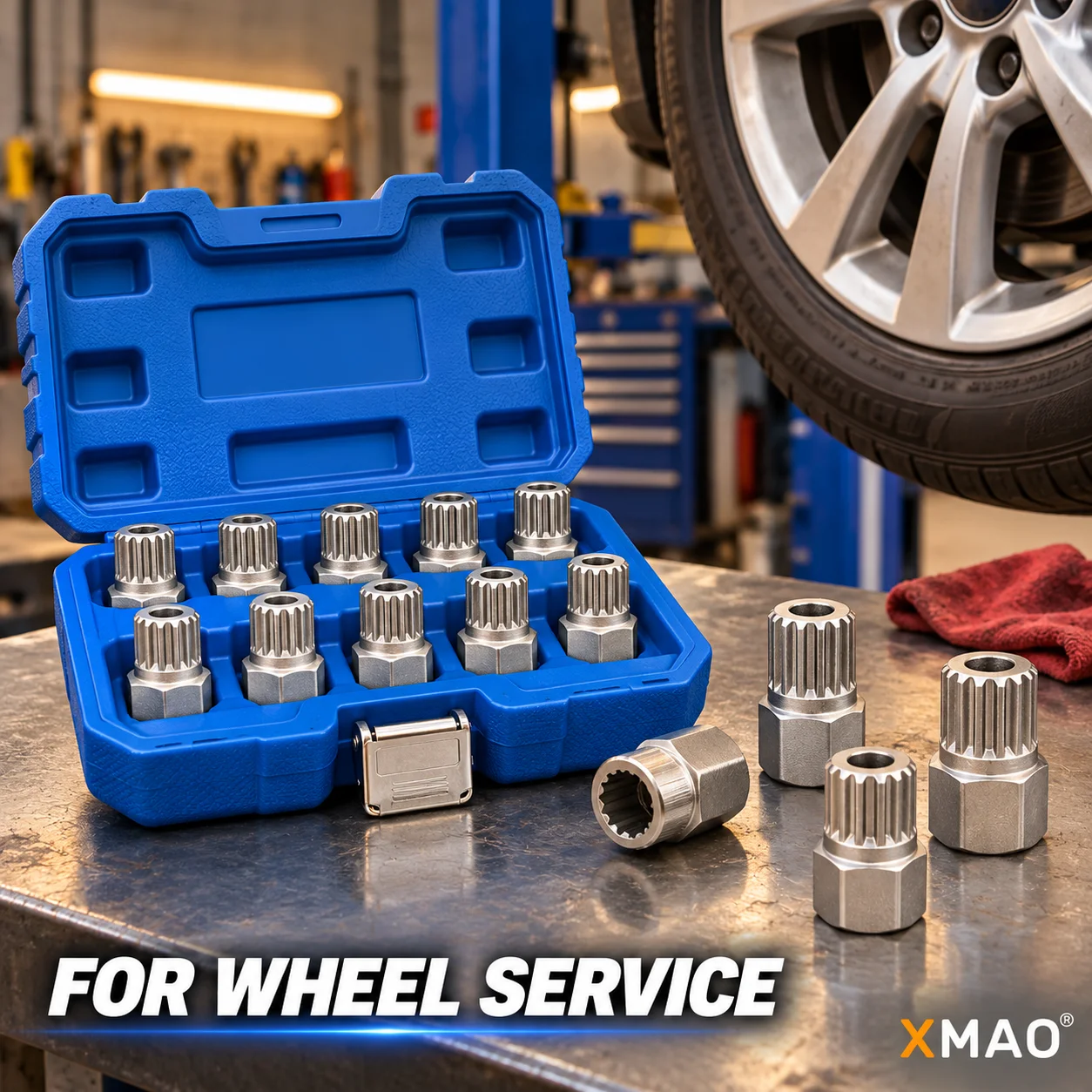 10PCS Hollow Spline Wheel Lock Socket Key Set for BMW 1 2 3 5 7 Series X1 X3 X4 X5 X6, Tire Lug Nut Kit with Blue Storage Case