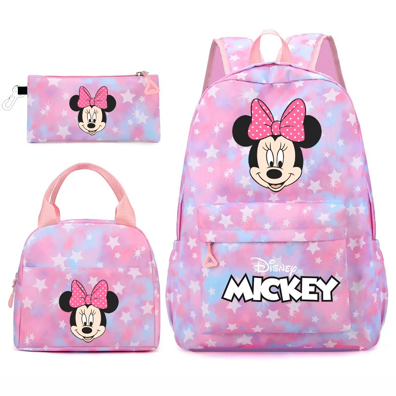 

Mickey Minnie Children Backpack 3 Pcs/Set Student Teens SchoolBag Teenager Girl Boy Travel Mochilas Lunch Bags Knapsack Rucksack
