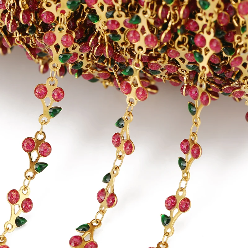 Catena di ciliegie smaltate in acciaio inossidabile da 1 metro per collana fai da te, bracciale, creazione di gioielli da donna, ricerca di accessori per catene colorate