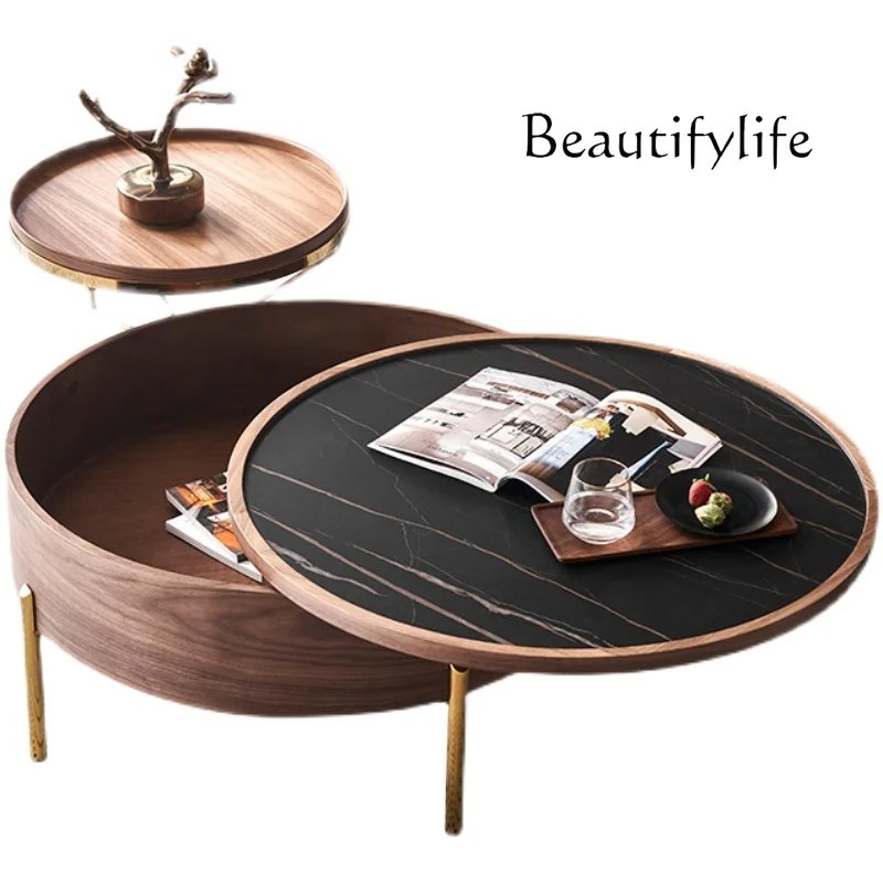 

Light Luxury Stone Plate round Small Apartment Height Combined Tea Table Italian Minimalist Storage High Leg Tea Table