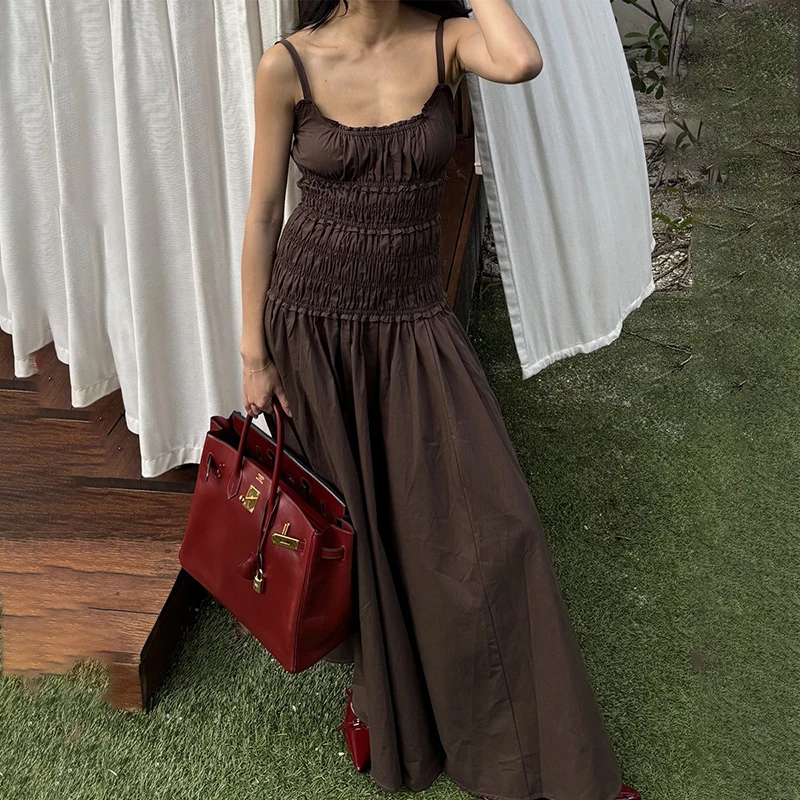 Tornova Effen Spaghetti Jurk Voor Vrouwen Ruches Mouwloze Lange Jurk Zomervakantie Kleding Casual Mode Vrouwelijke Jurk